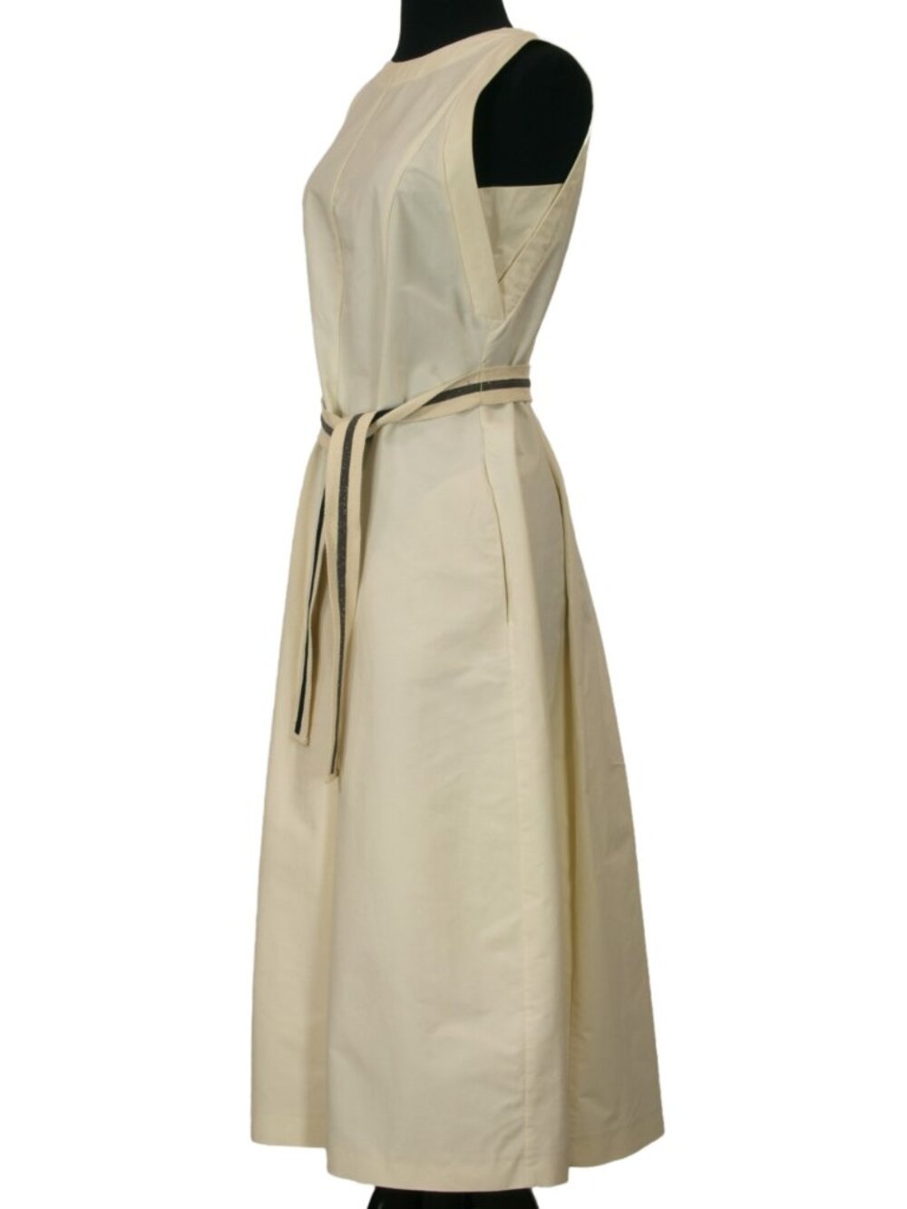 $3995 BRUNELLO CUCINELLI COTTON BLEND IVORY DRESS WITH MONILI BELT SIZE M - Picture 7 of 14